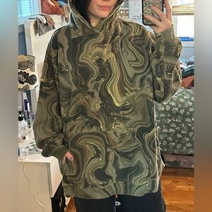 No Boundaries Green and Brown Marble Swirl Hoodie